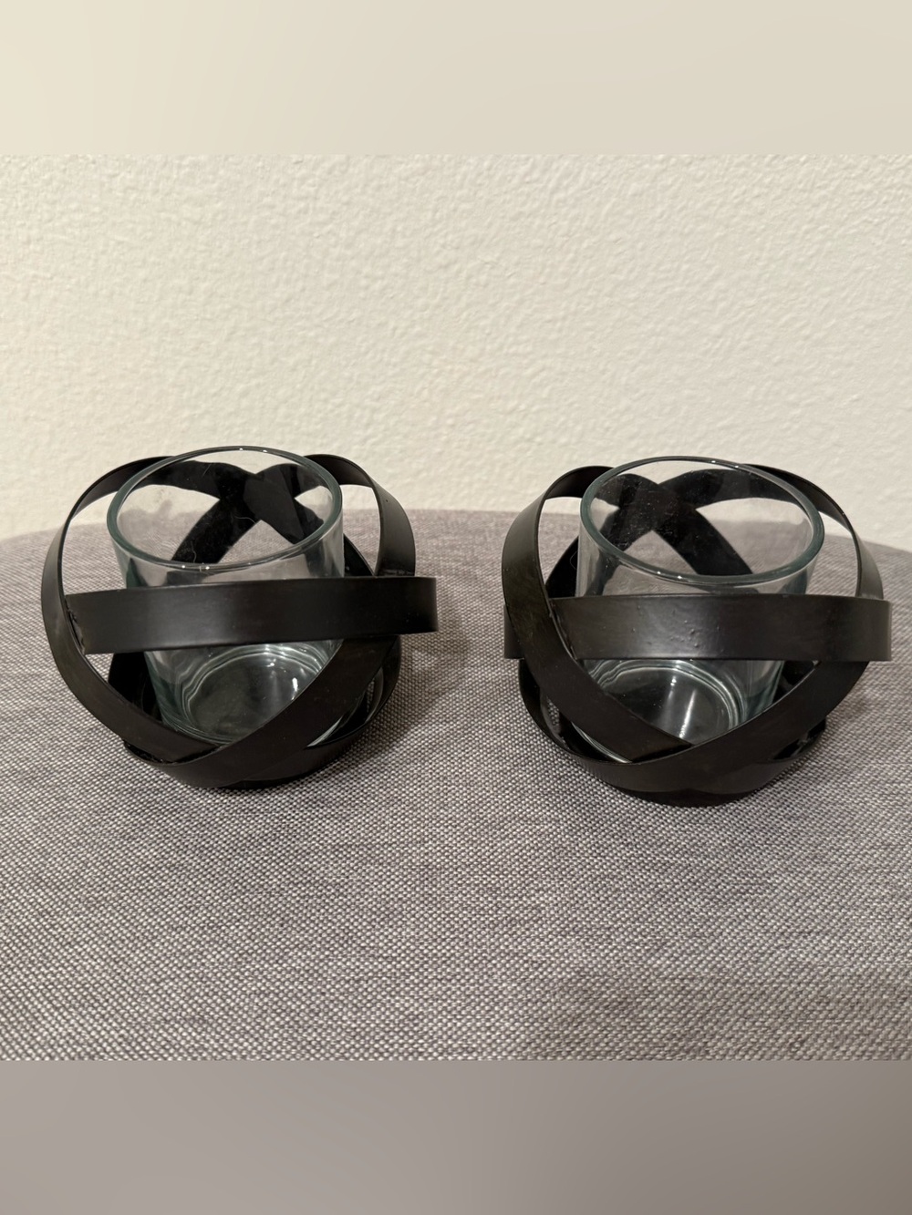 Black Orb Metal & Glass Candle Holders - Set of 2